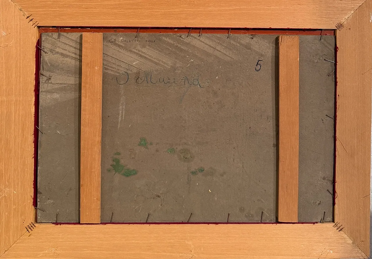 Pittura antica, olio su tavola, Marina, Pompeo Mariani, '800 8