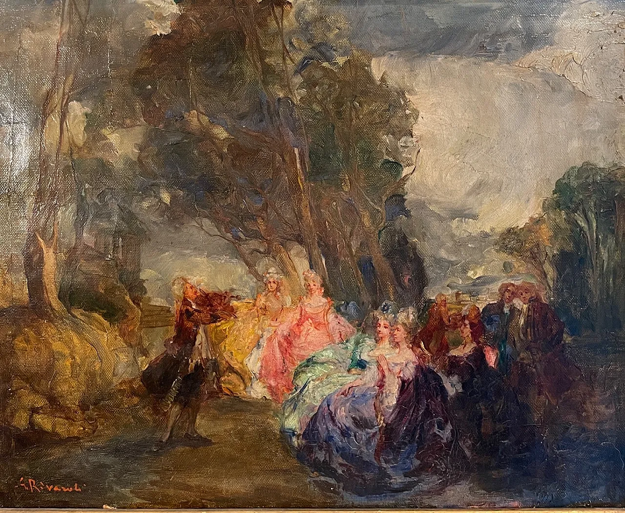 Olio su tela, concerto all'aperto, G. Rivaroli, '800 2