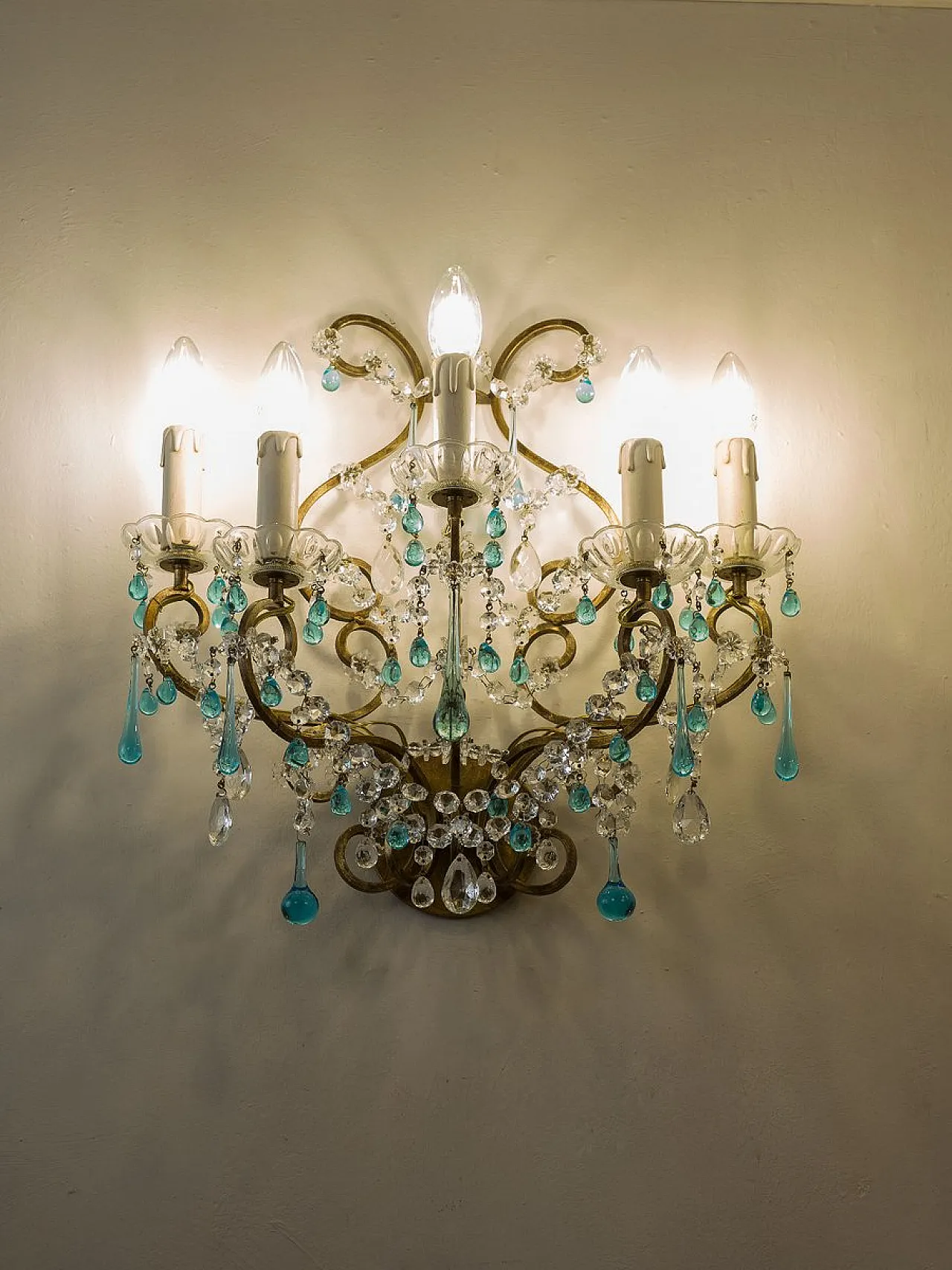 Lampada da parete a cinque luci in ferro battuto, anni '70 1