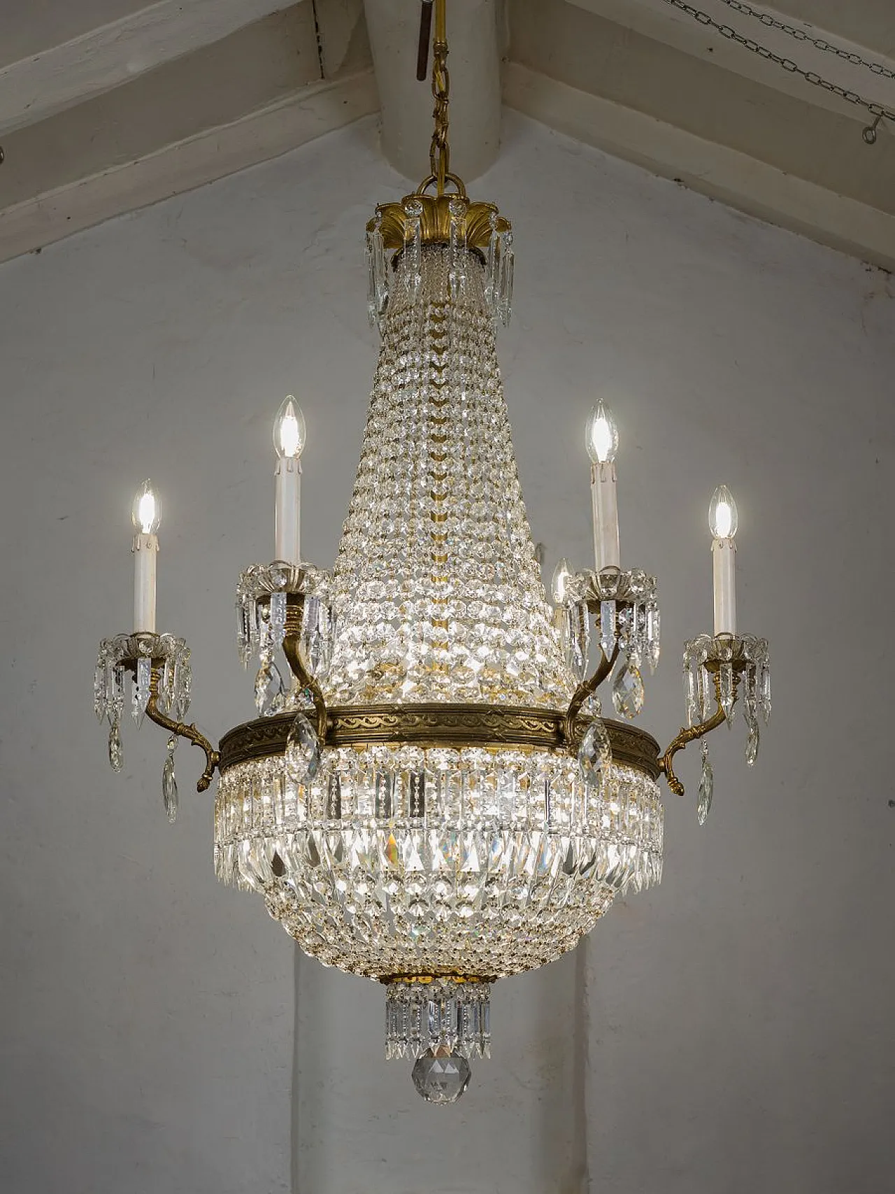 Lampadario in cristallo con perline, anni '20 2