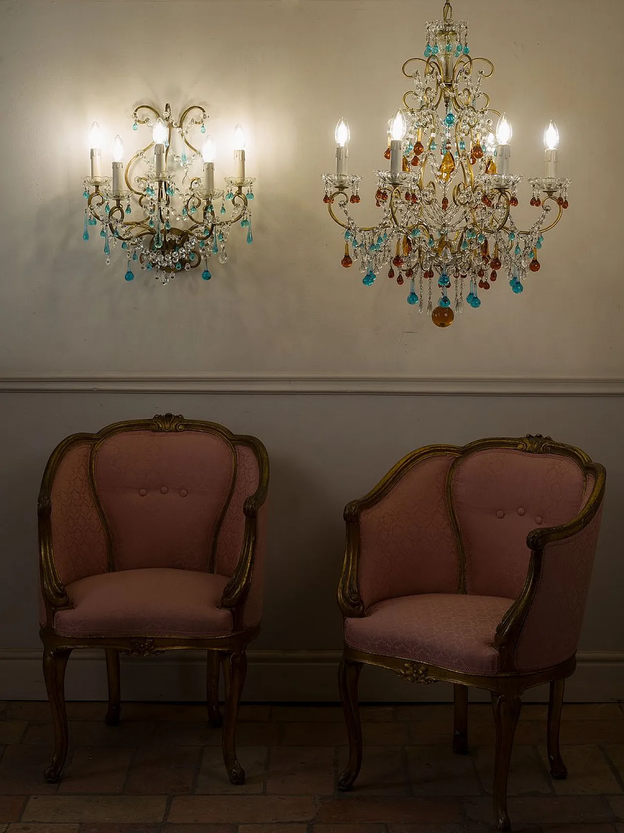 Lampada da parete a cinque luci in ferro battuto, anni '70 2