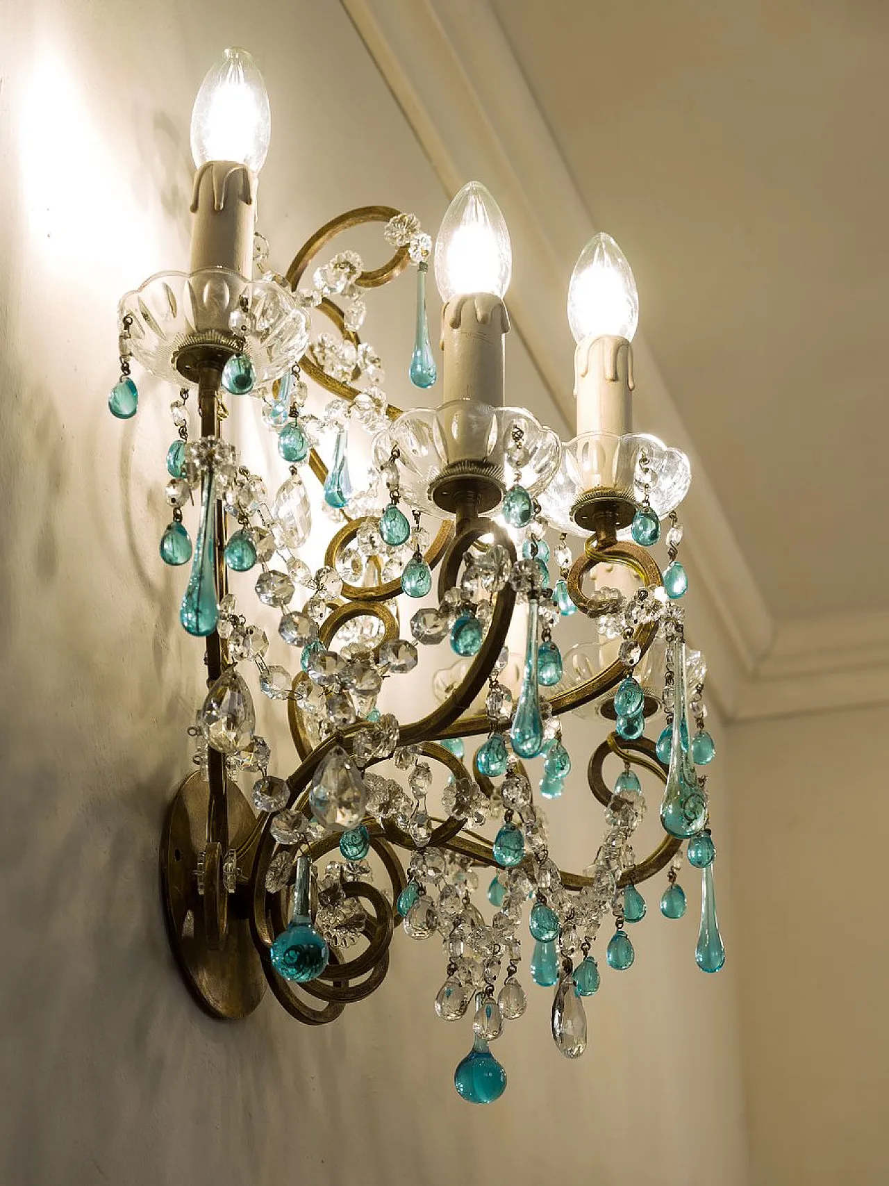 Lampada da parete a cinque luci in ferro battuto, anni '70 3