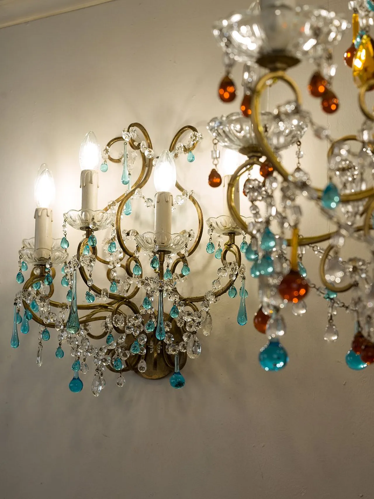 Lampada da parete a cinque luci in ferro battuto, anni '70 4