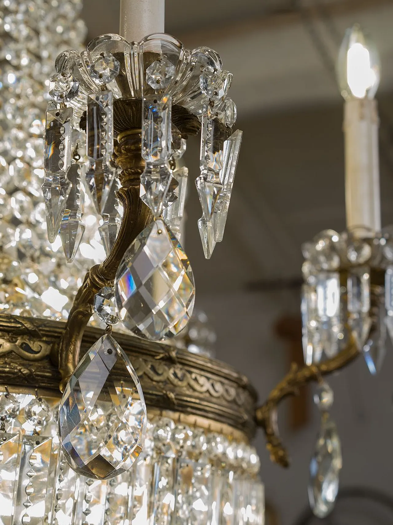 Lampadario in cristallo con perline, anni '20 7