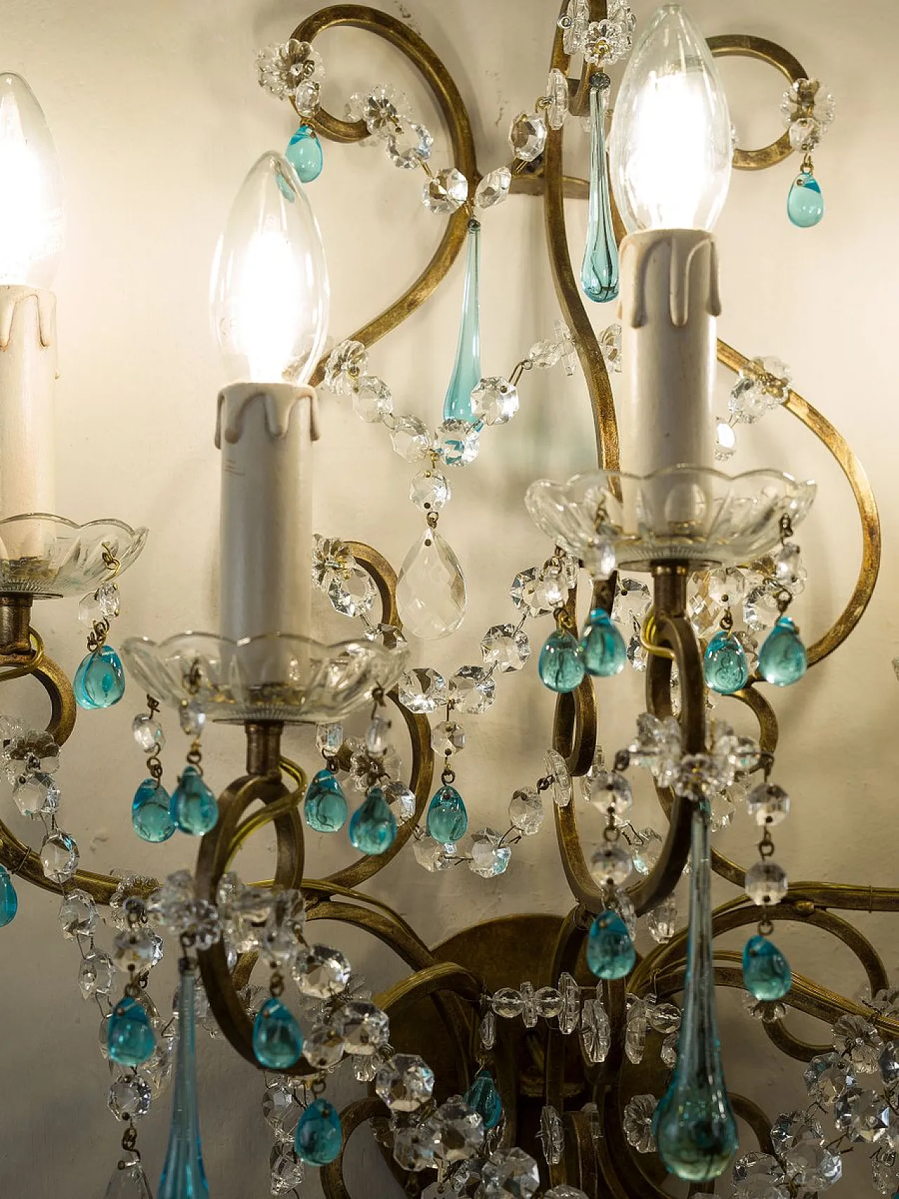 Lampada da parete a cinque luci in ferro battuto, anni '70 8