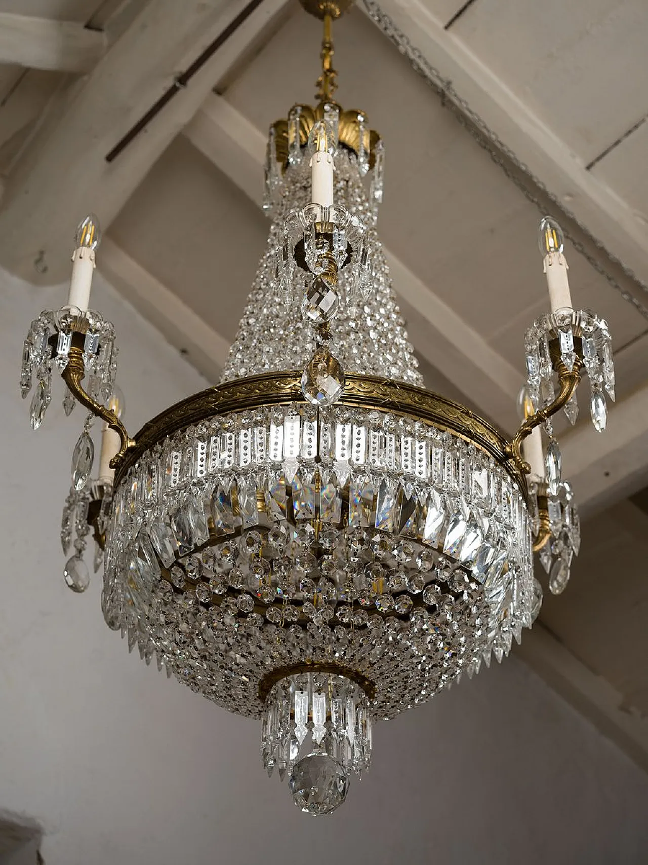 Lampadario in cristallo con perline, anni '20 12