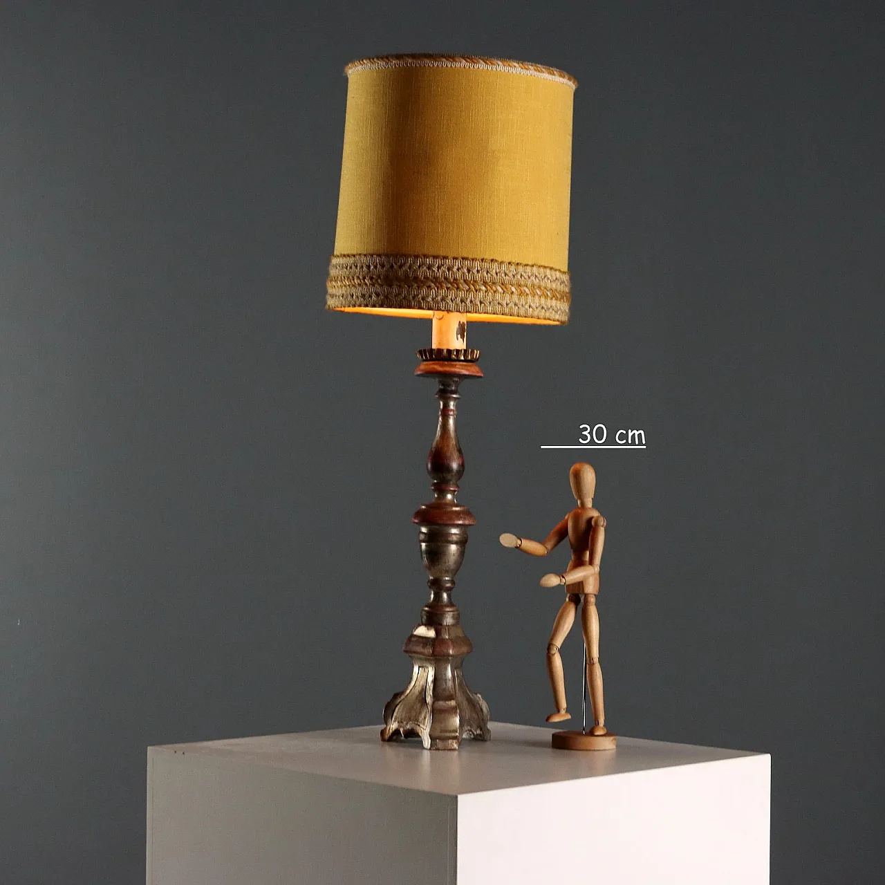 Torchere in turned and carved wood and sheet metal, 20th century 2