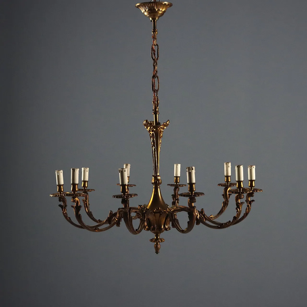 Lampadario in bronzo dorato, primo '900 1