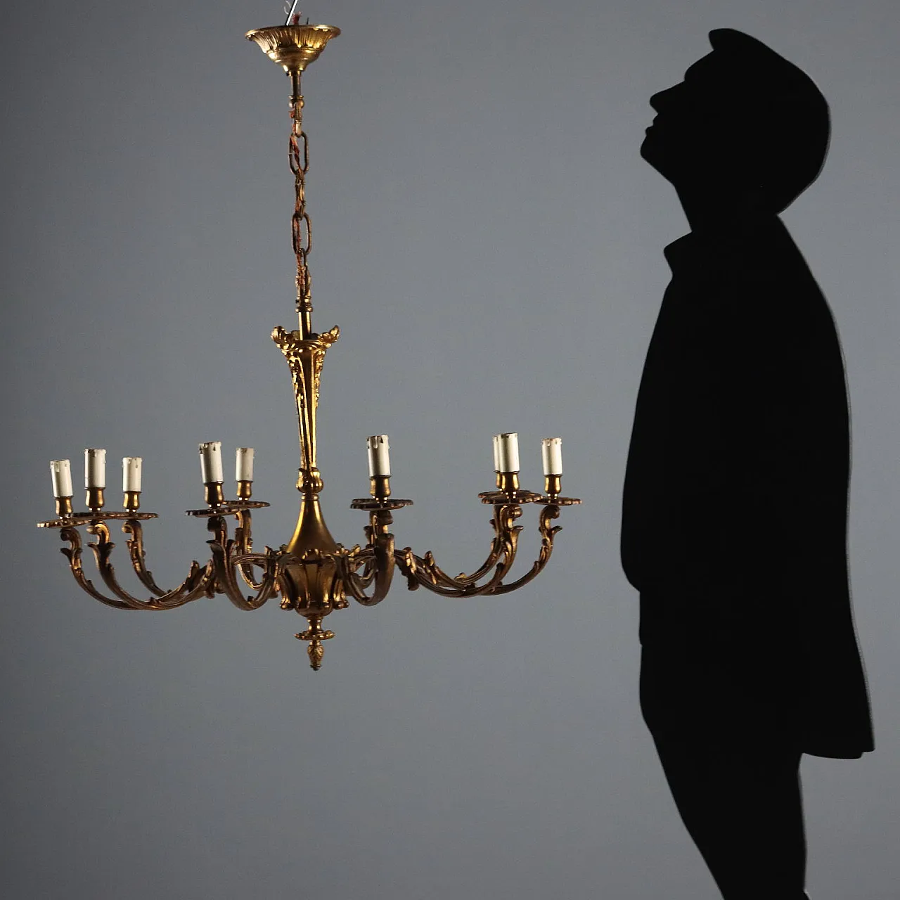 Lampadario in bronzo dorato, primo '900 2