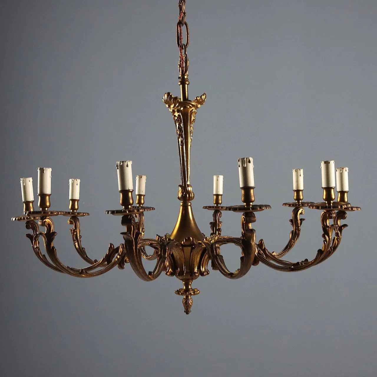 Lampadario in bronzo dorato, primo '900 3