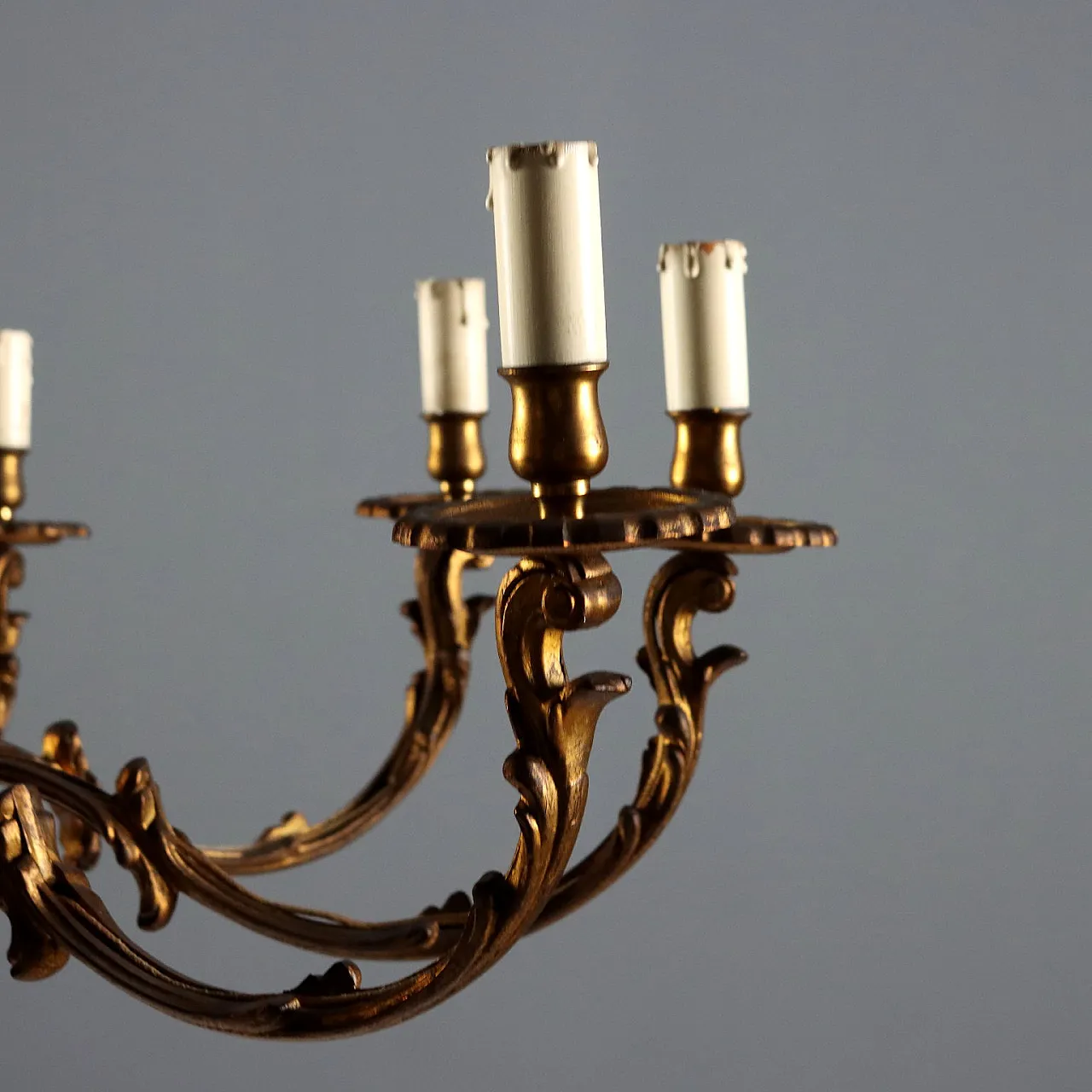 Lampadario in bronzo dorato, primo '900 4