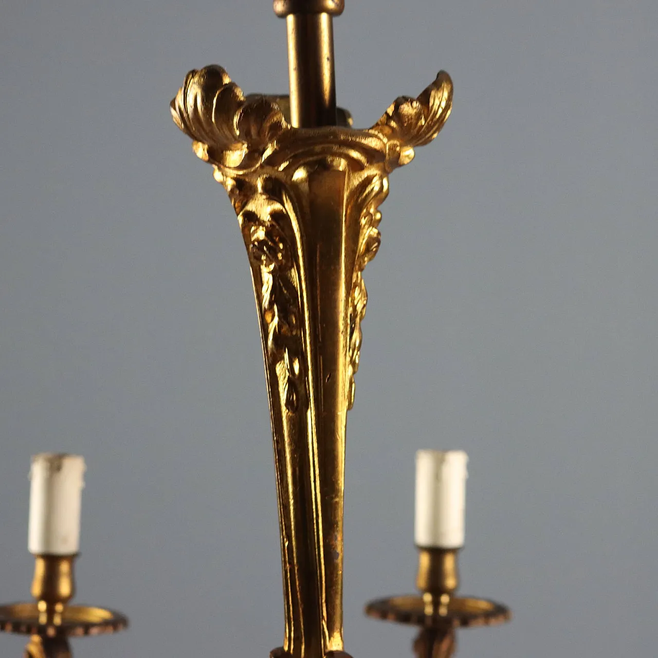 Lampadario in bronzo dorato, primo '900 5