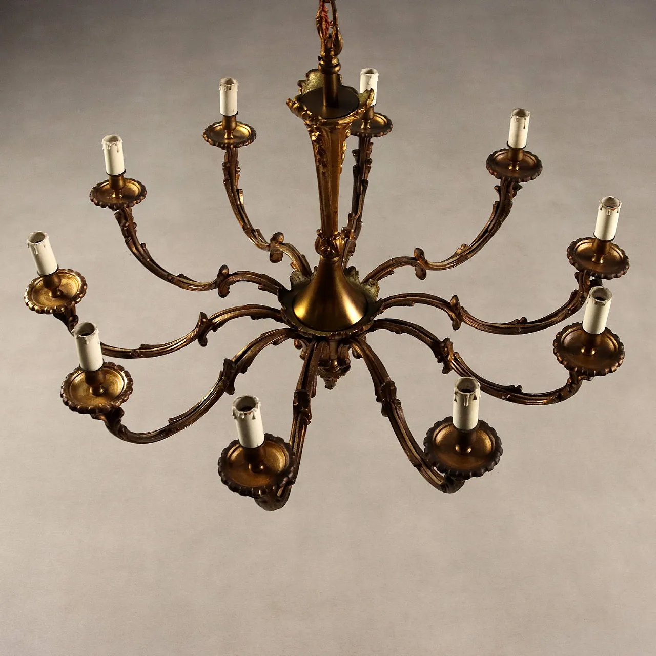 Lampadario in bronzo dorato, primo '900 7
