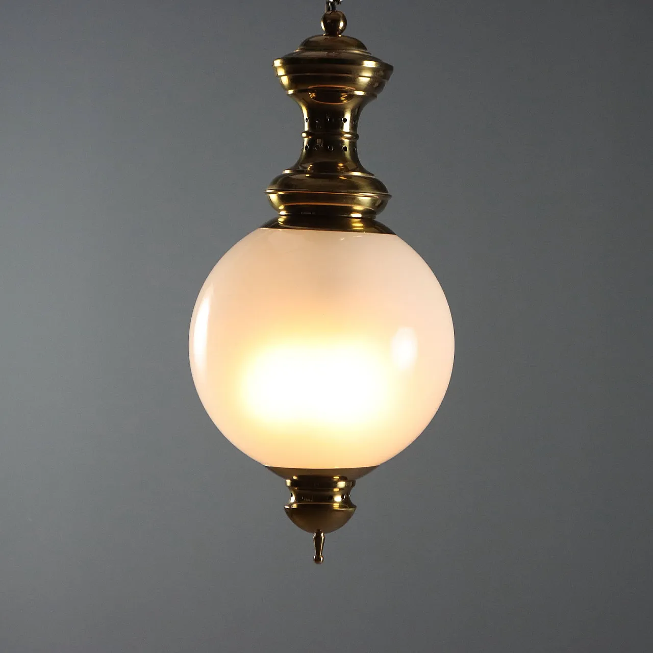 Lampada da soffitto, ottone e vetro, '900 1