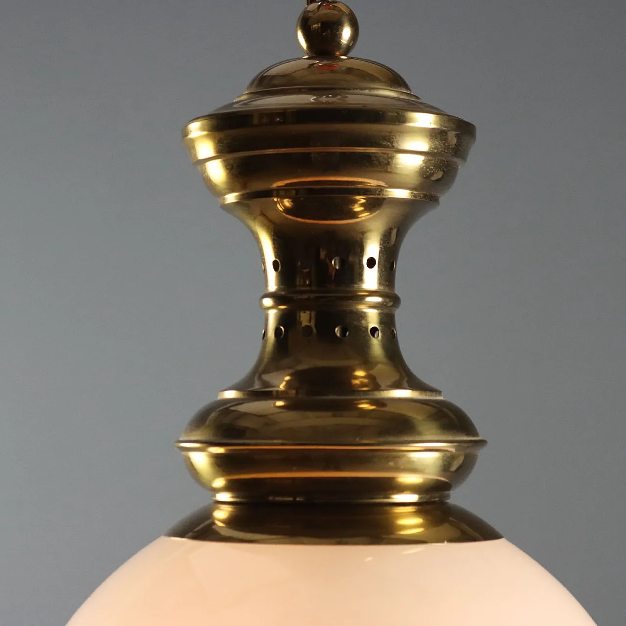 Lampada da soffitto, ottone e vetro, '900 3