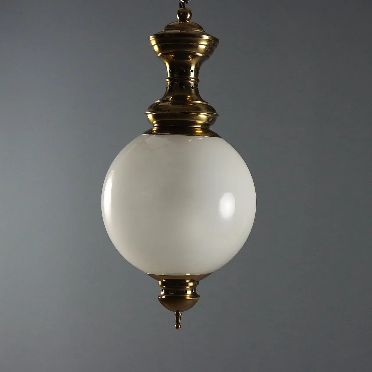 Lampada da soffitto, ottone e vetro, '900 6