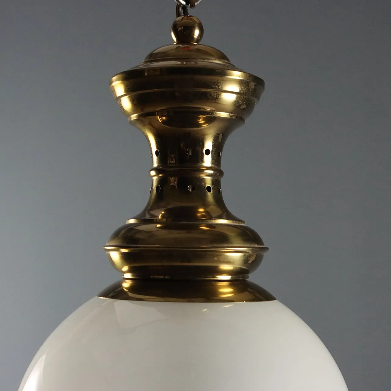 Lampada da soffitto, ottone e vetro, '900 7