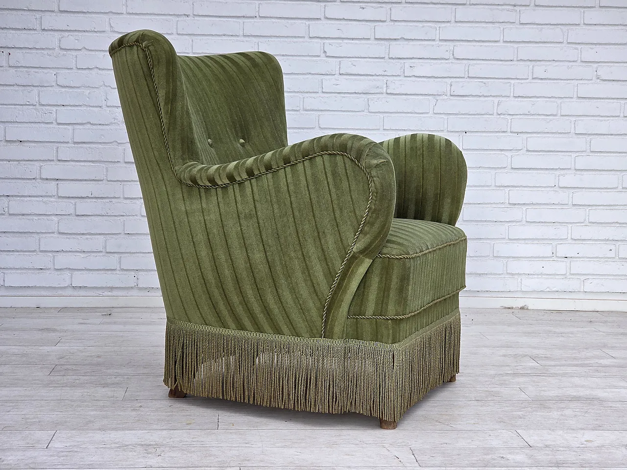 Danish armchair, green velour, 1960s 1