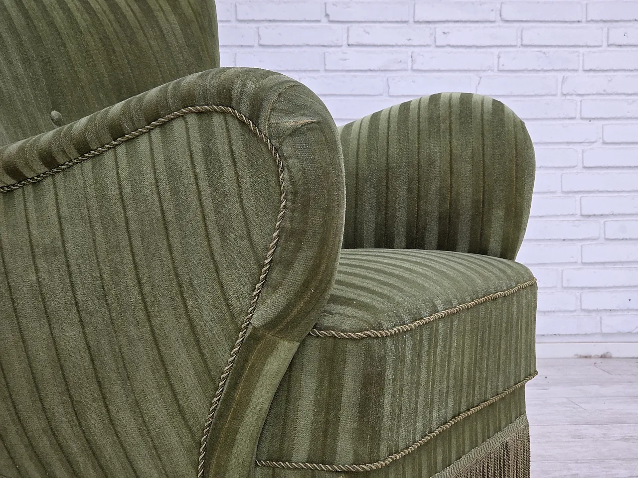 Danish armchair, green velour, 1960s 2