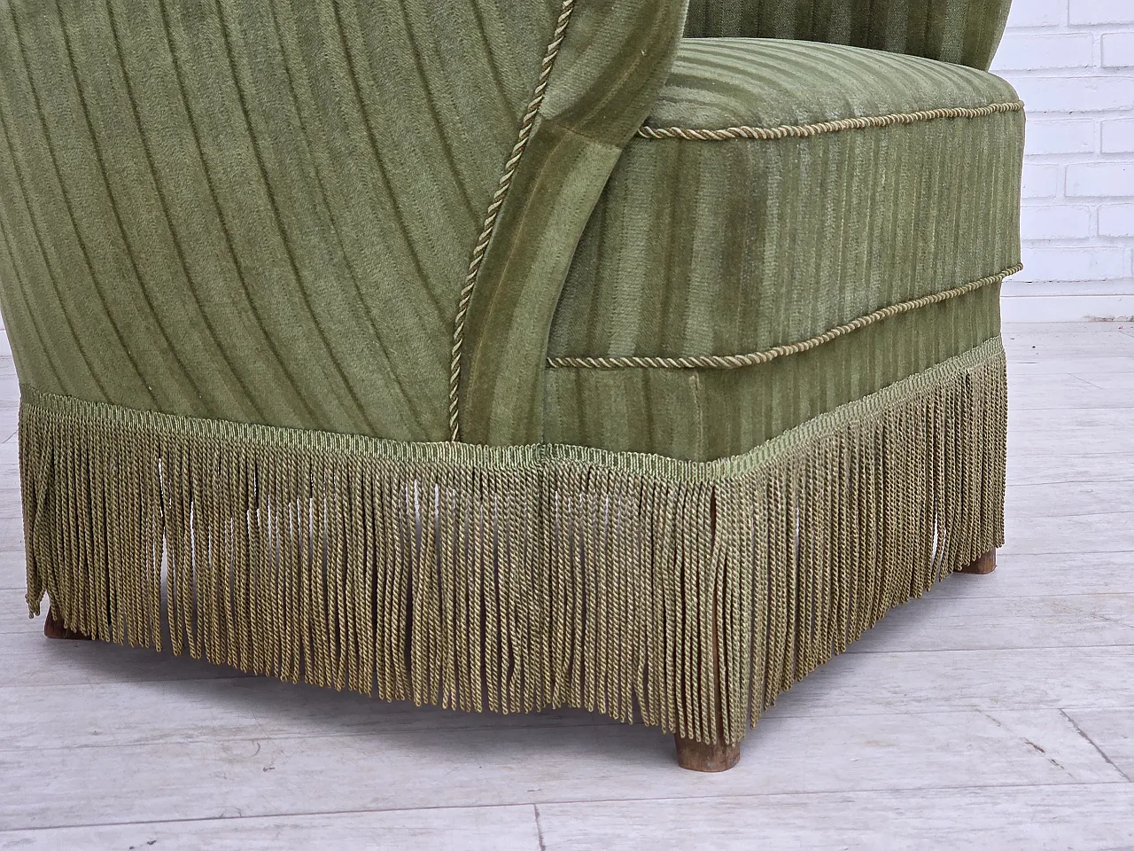 Danish armchair, green velour, 1960s 3