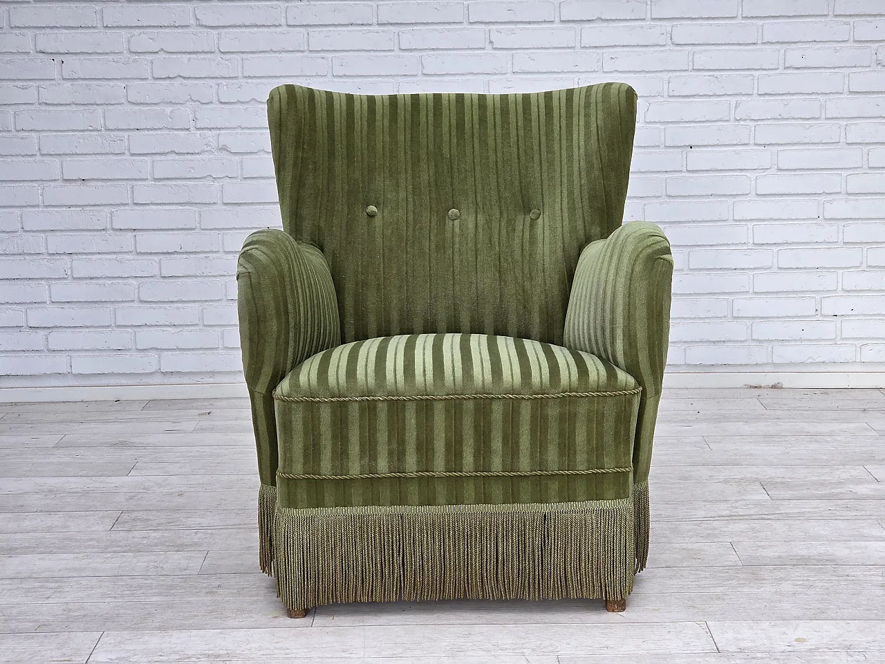 Danish armchair, green velour, 1960s 5