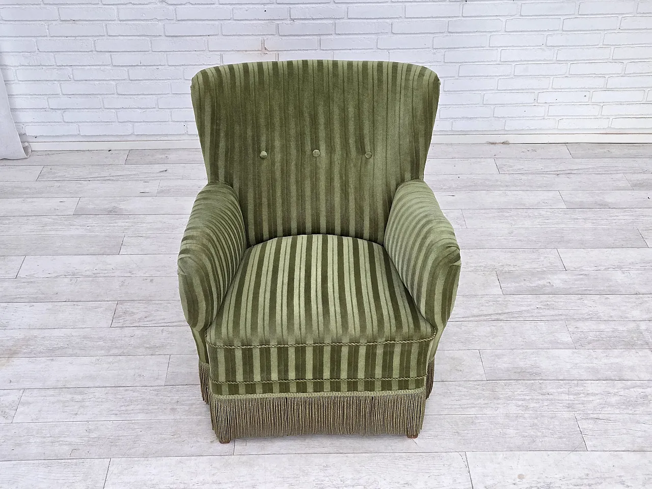 Danish armchair, green velour, 1960s 6