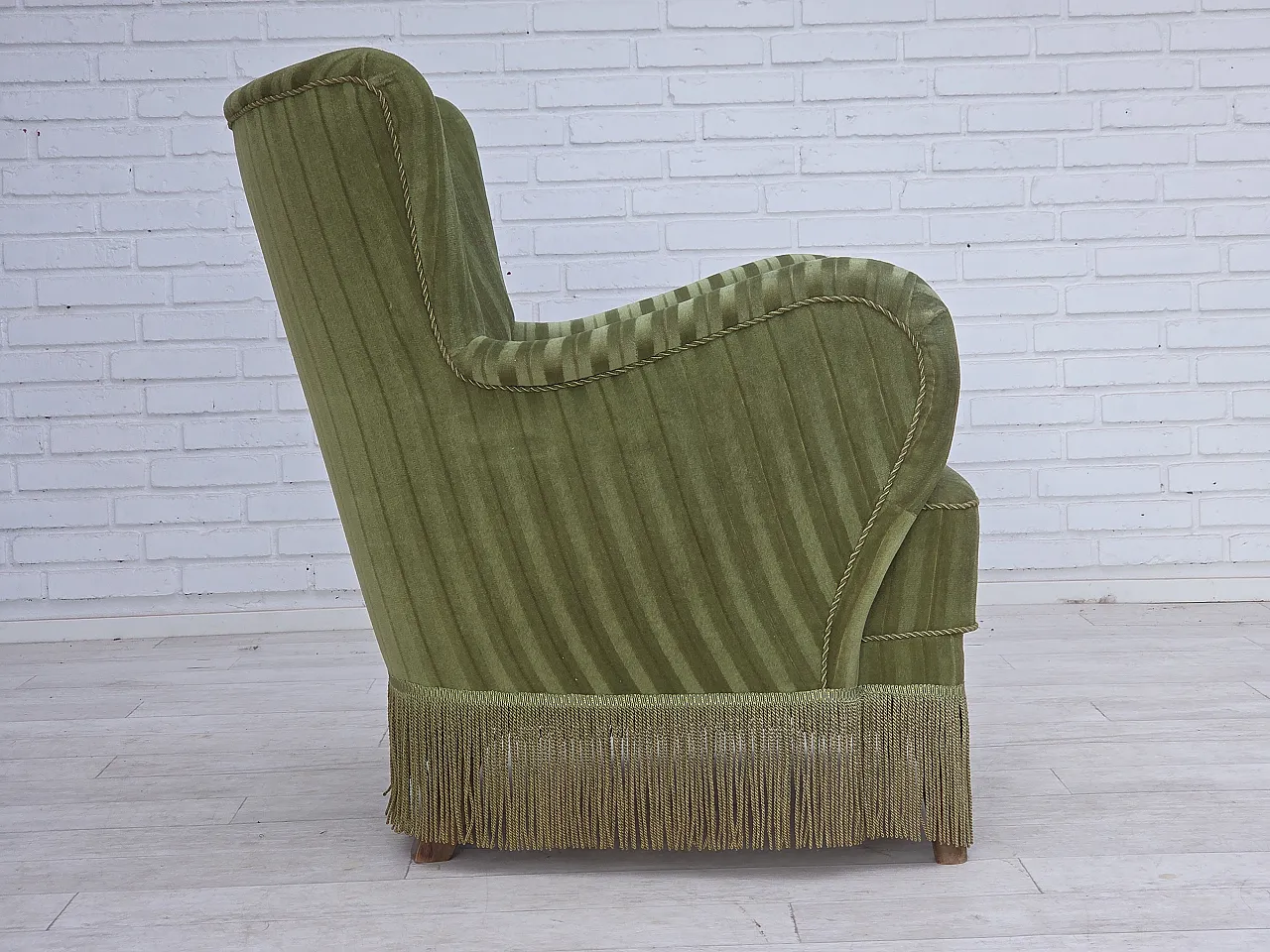 Danish armchair, green velour, 1960s 7