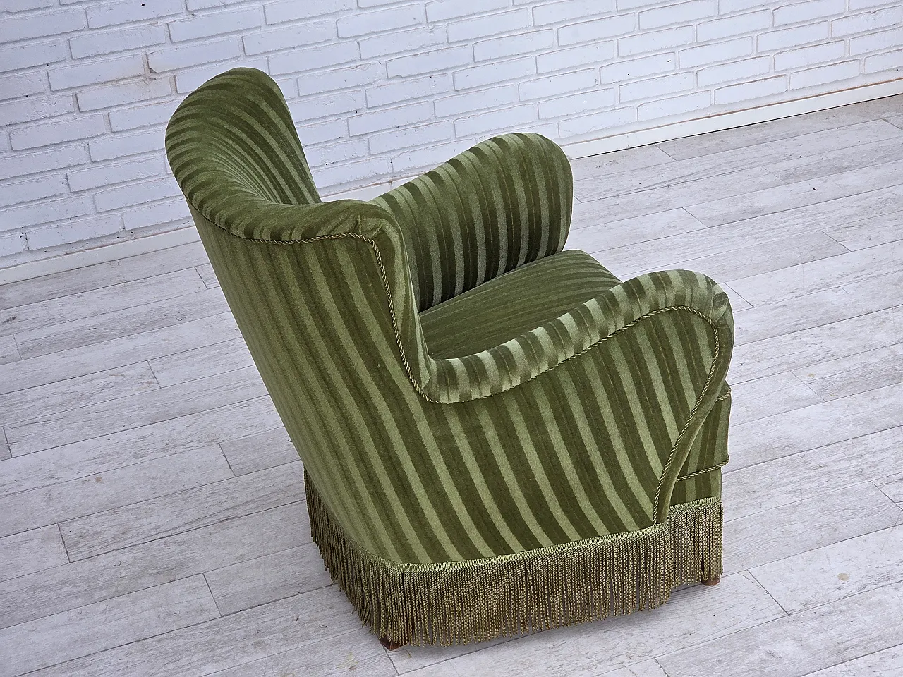 Danish armchair, green velour, 1960s 8