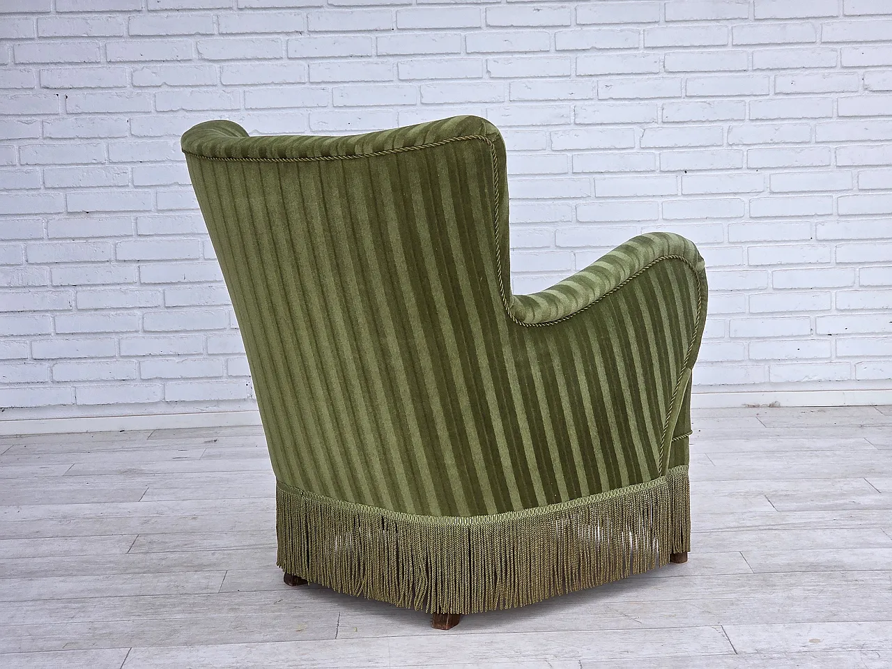 Danish armchair, green velour, 1960s 9