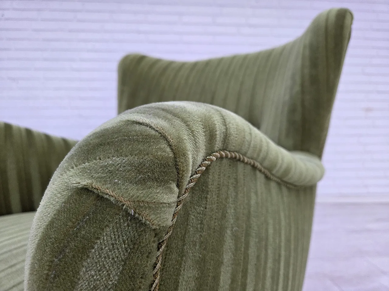 Danish armchair, green velour, 1960s 17