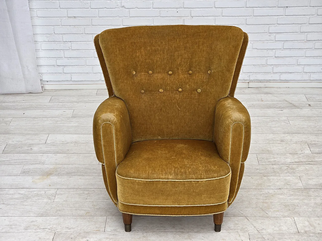 Danish relax chair, original honey yellow velour, 1960s 2