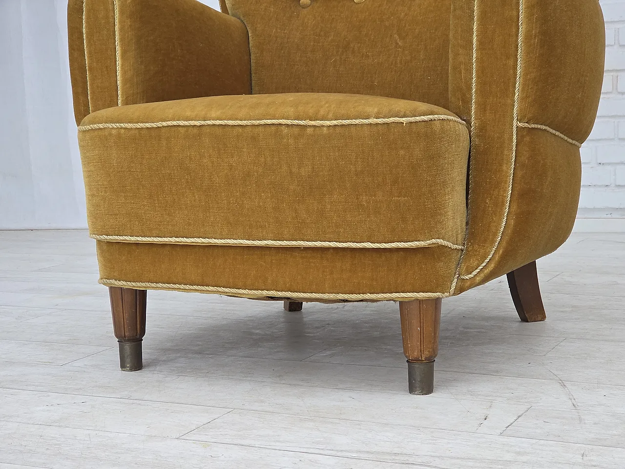 Danish relax chair, original honey yellow velour, 1960s 3