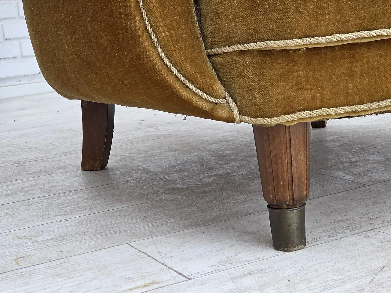 Danish relax chair, original honey yellow velour, 1960s 4