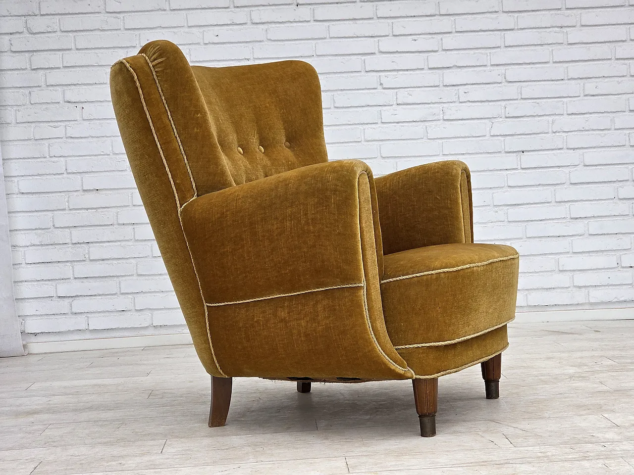 Danish relax chair, original honey yellow velour, 1960s 6
