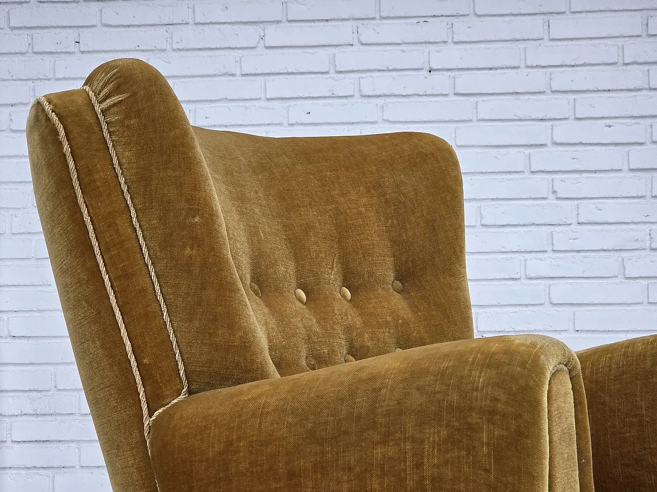 Danish relax chair, original honey yellow velour, 1960s 7