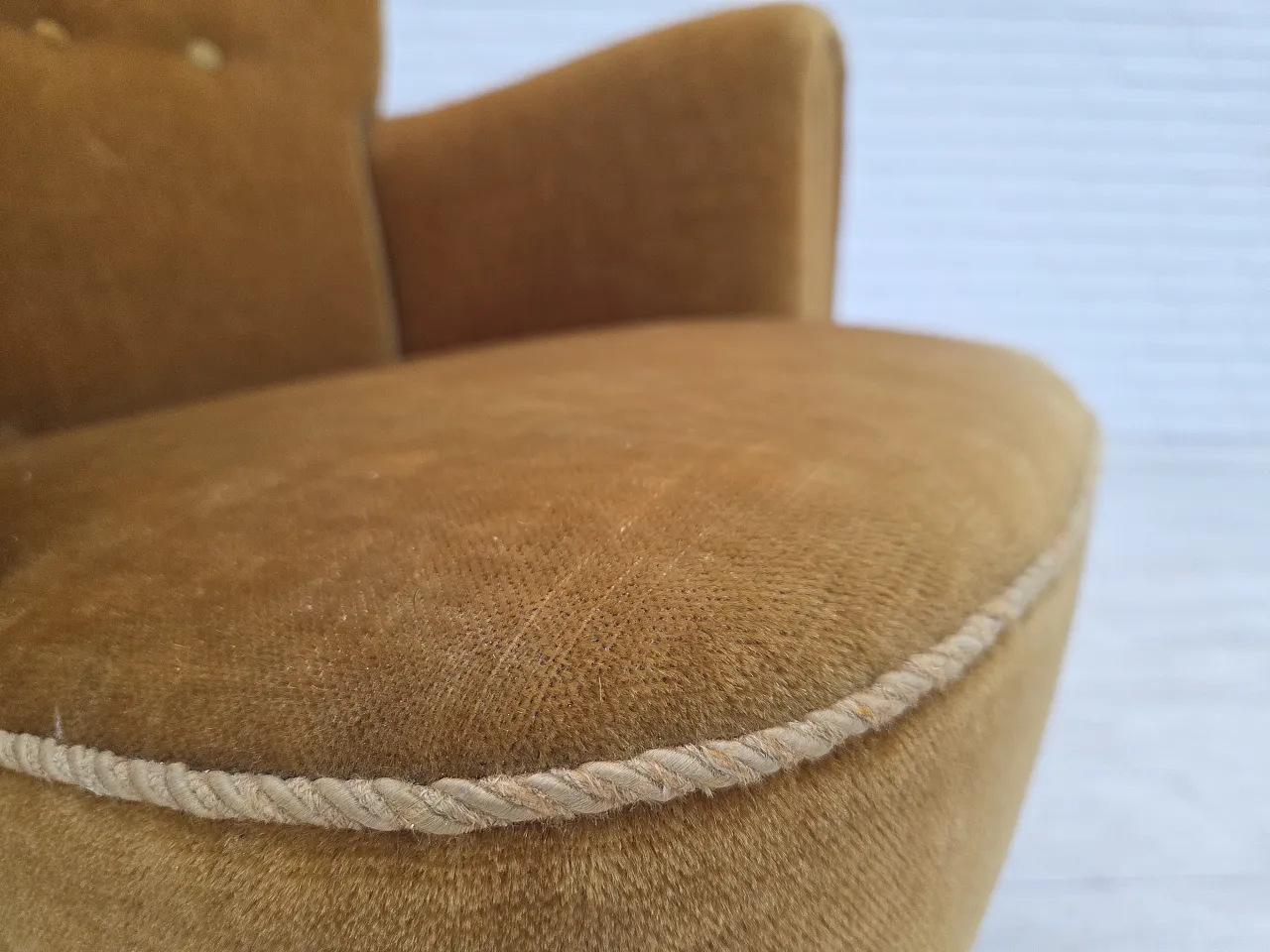 Danish relax chair, original honey yellow velour, 1960s 8