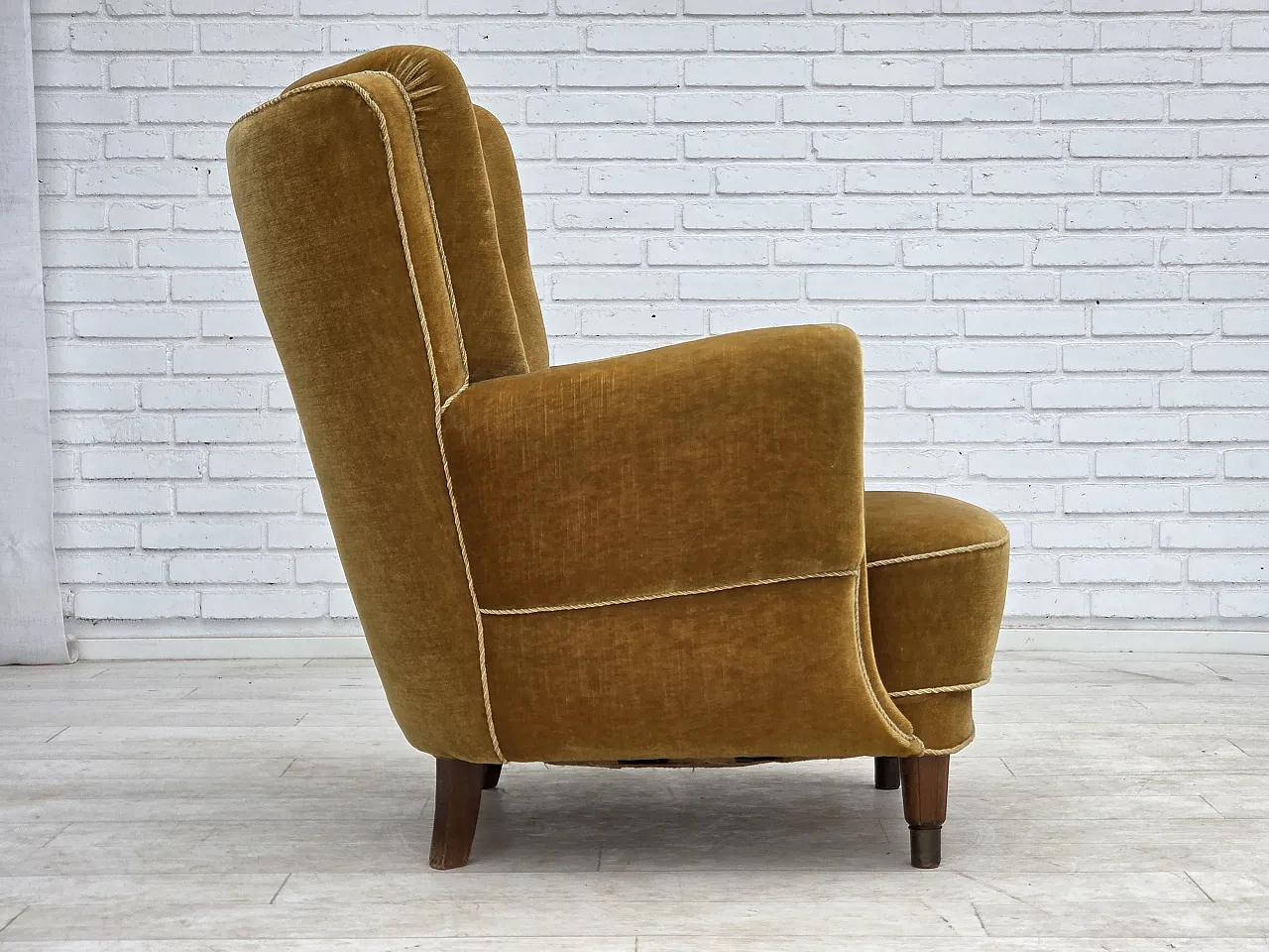 Danish relax chair, original honey yellow velour, 1960s 9