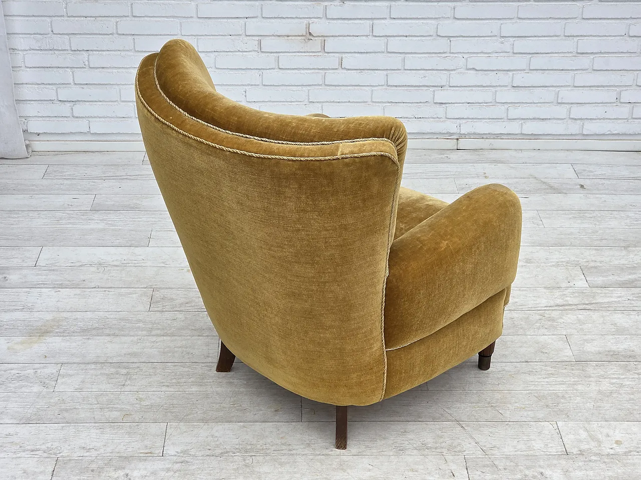 Danish relax chair, original honey yellow velour, 1960s 10