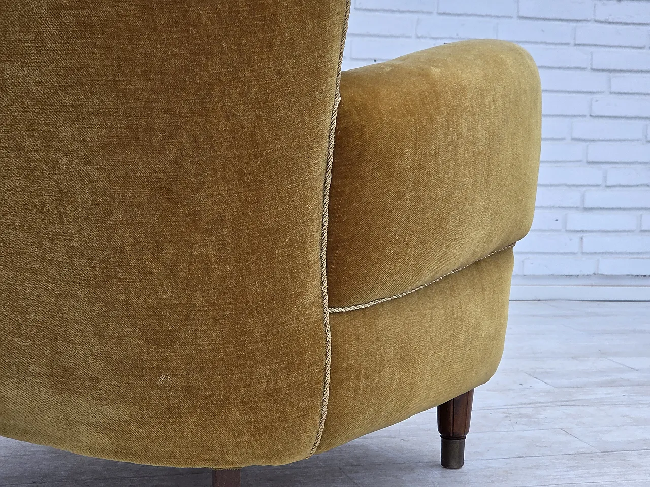 Danish relax chair, original honey yellow velour, 1960s 11