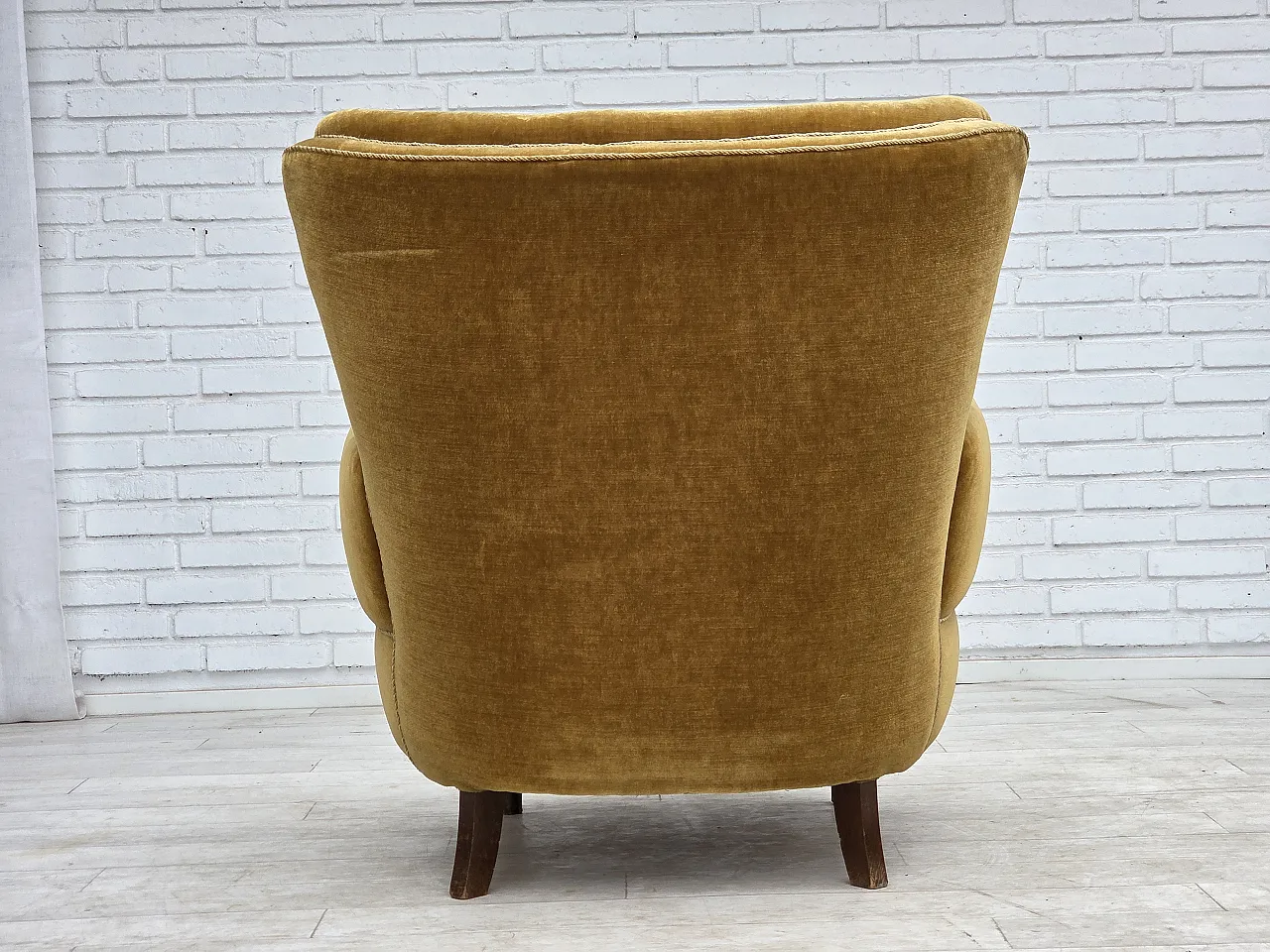 Danish relax chair, original honey yellow velour, 1960s 12