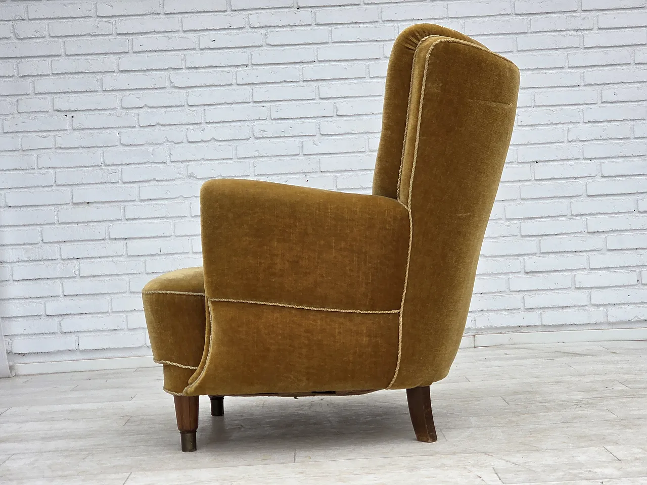 Danish relax chair, original honey yellow velour, 1960s 14