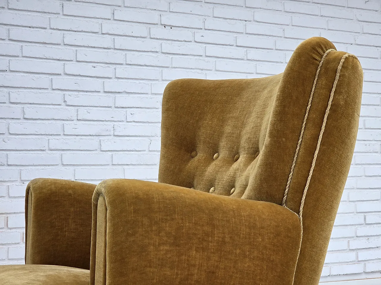 Danish relax chair, original honey yellow velour, 1960s 15