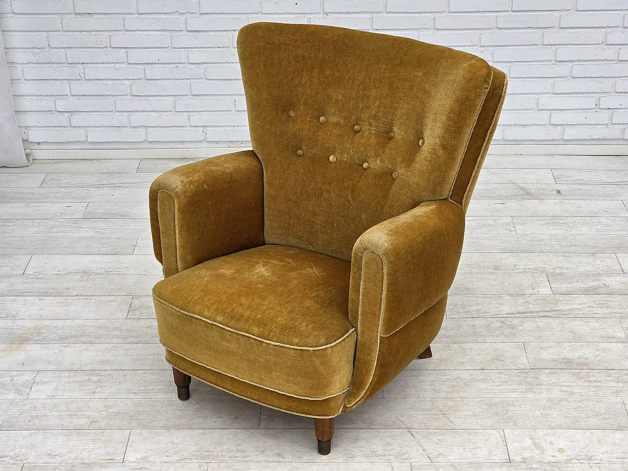 Danish relax chair, original honey yellow velour, 1960s 16
