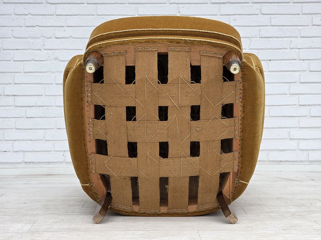 Danish relax chair, original honey yellow velour, 1960s 17