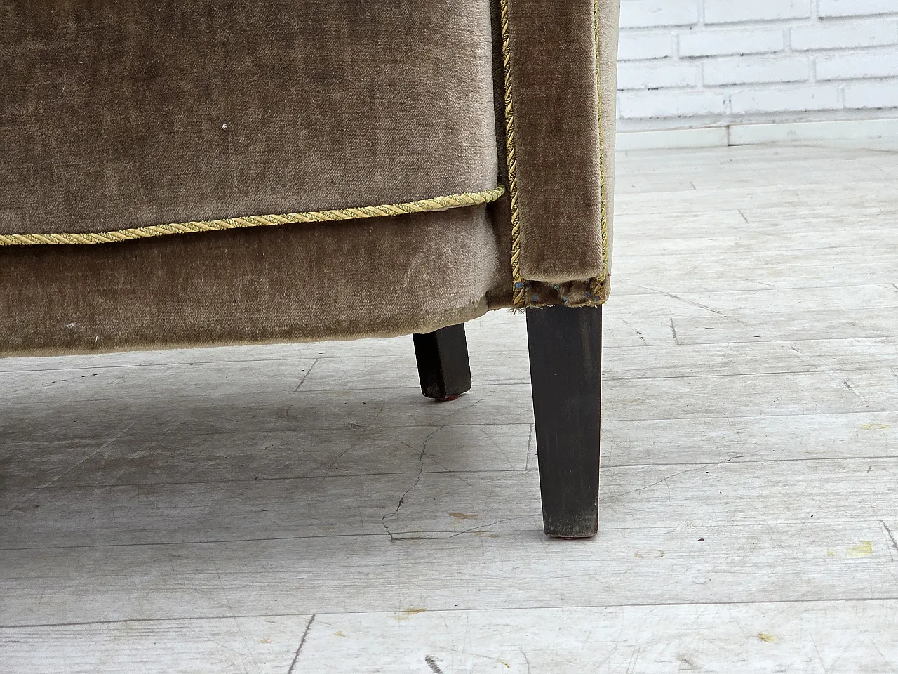 1960s, Danish armchair, original green furniture velour. 3