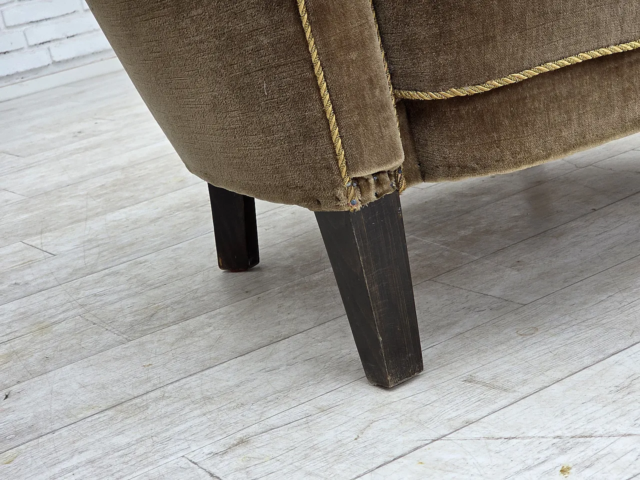 1960s, Danish armchair, original green furniture velour. 4