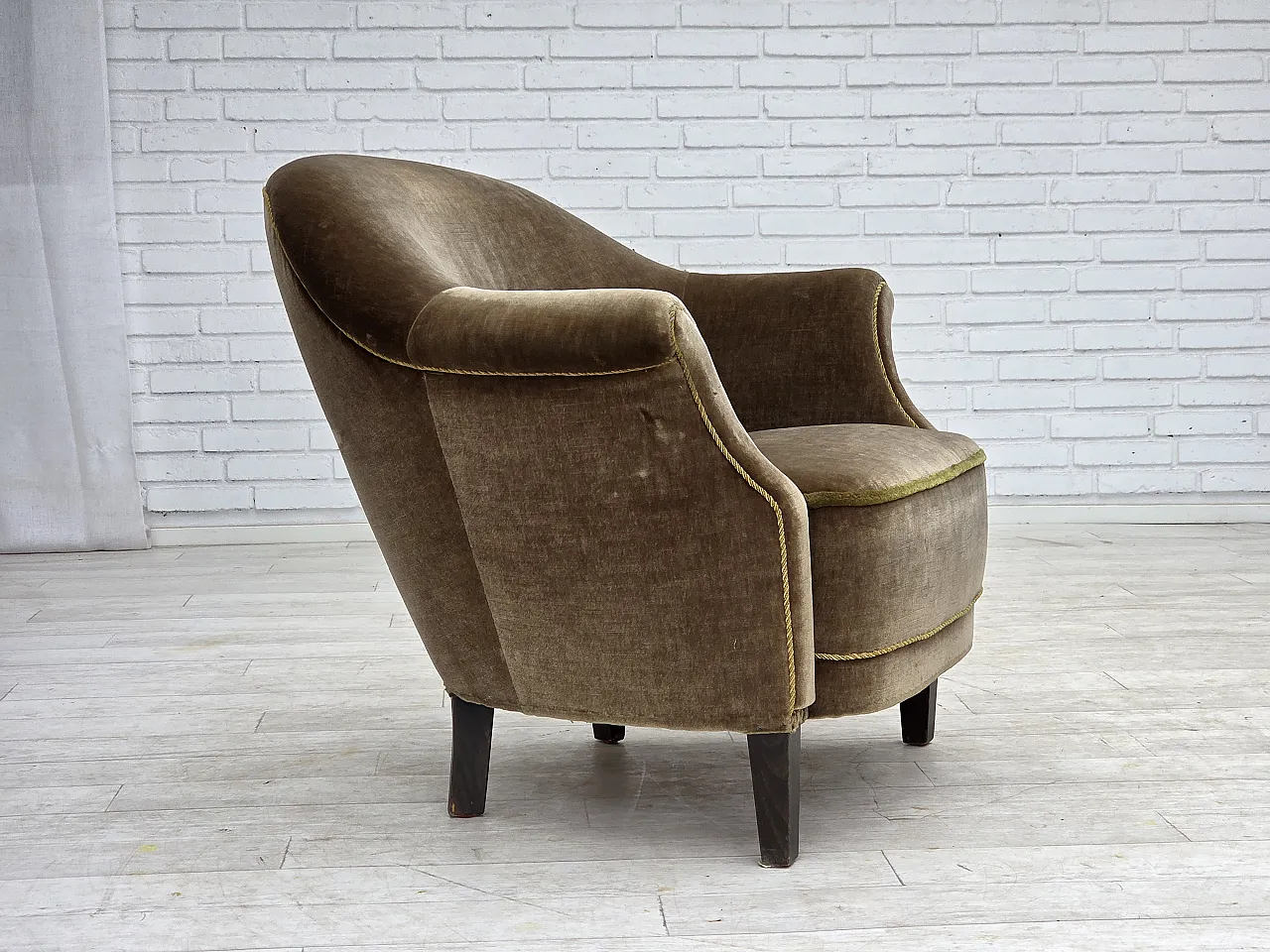 1960s, Danish armchair, original green furniture velour. 7