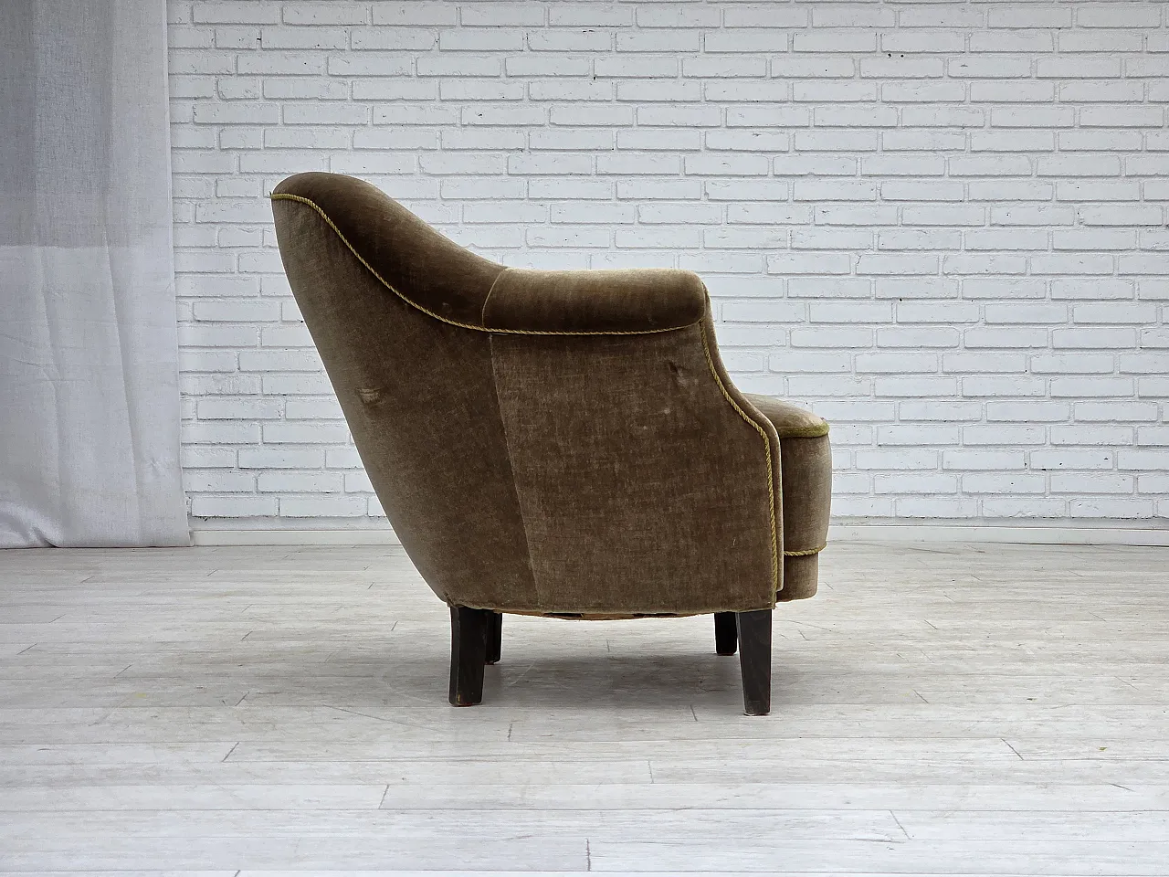 1960s, Danish armchair, original green furniture velour. 8