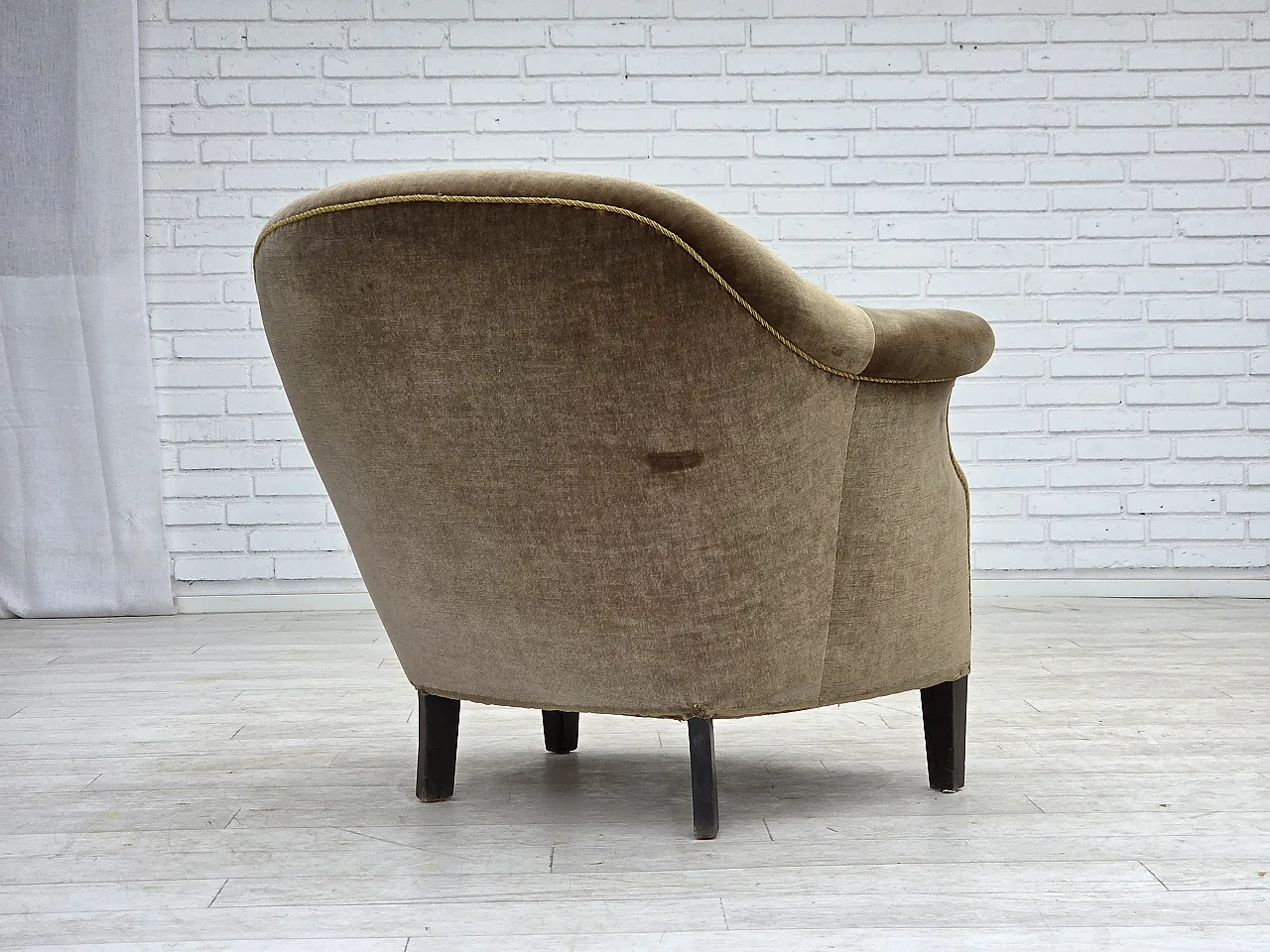 1960s, Danish armchair, original green furniture velour. 10