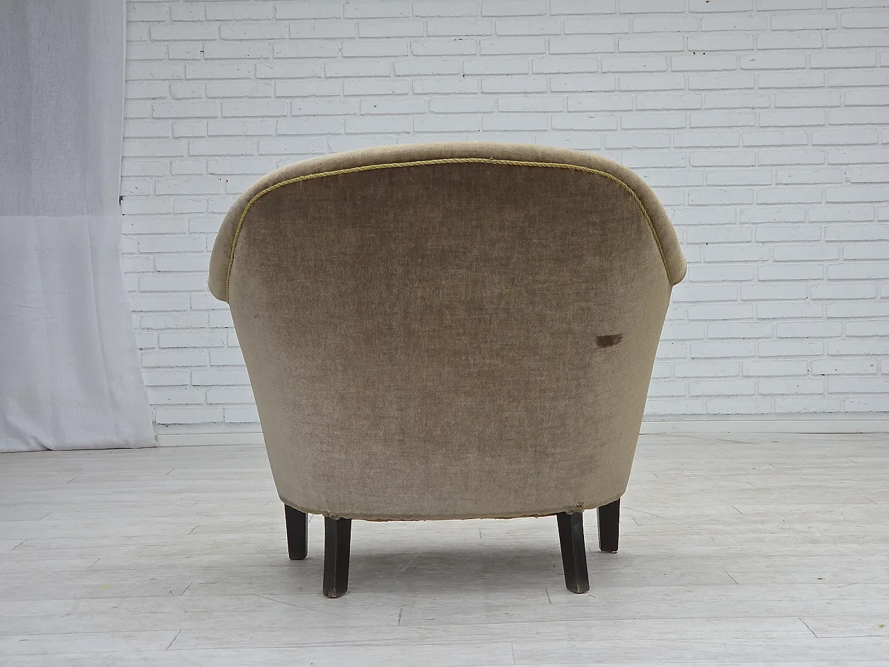 1960s, Danish armchair, original green furniture velour. 11